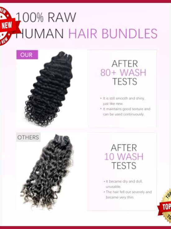 16 Inch Water Wave Curly Human Hair Extensions, Triple Lifespan, Quick Weave